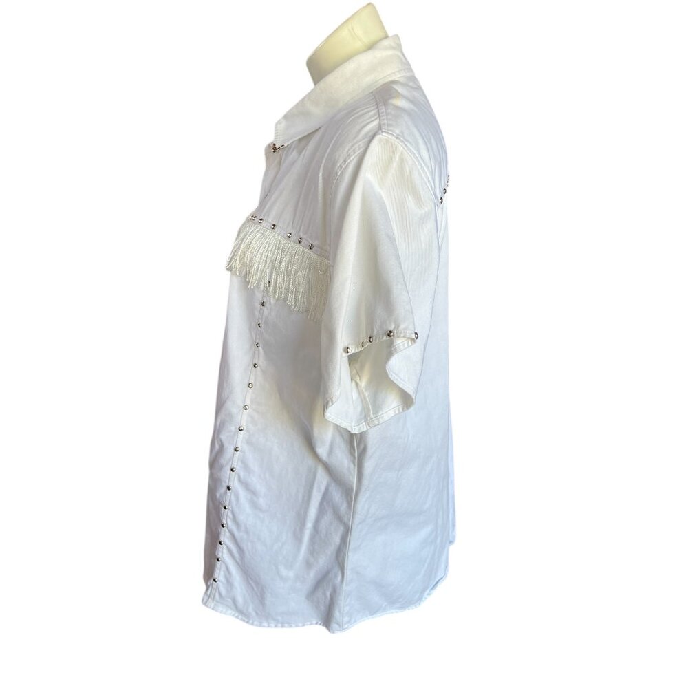 Panhandleslim Shirt Women's M White Western With Fringe & Studs Cowgirl Chic - Picture 2 of 12